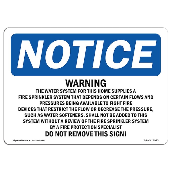 Sign, 3.5" H, Warning Water System For Home Supplies Sign, Landscape, NS-D-35-L-18923-10PK